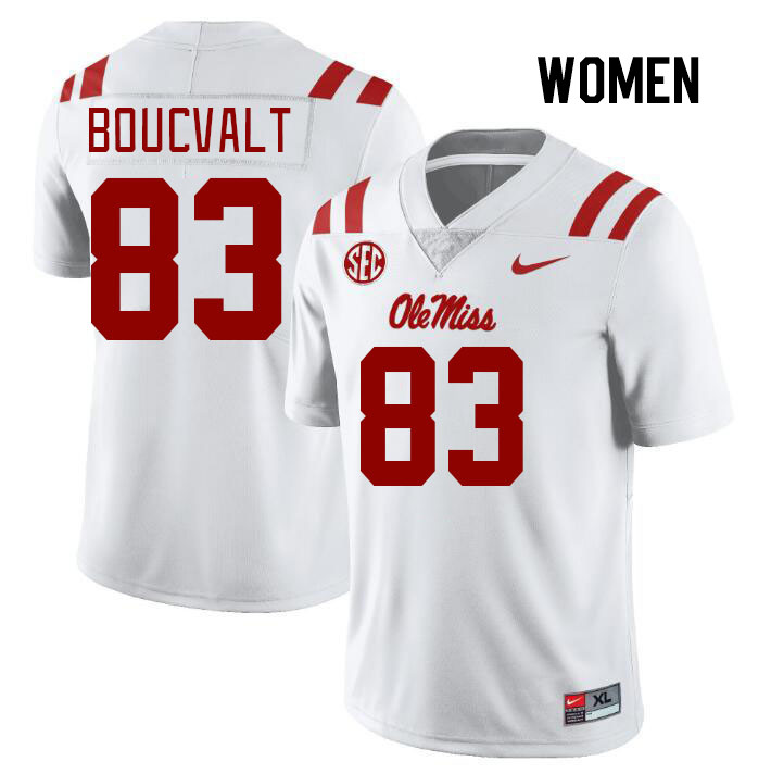 Women #83 Lex Boucvalt Ole Miss Rebels College Football Jerseys Stitched Sale-White